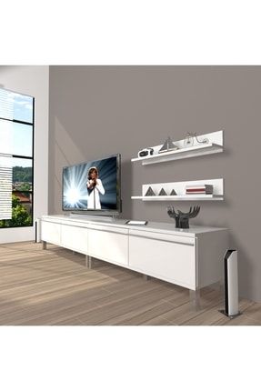 Eko 220t Mdf Krom Ayaklı Tv Ünitesi Tv Sehpası - Parlak Beyaz EKO-220T-MDF-AYAKLI