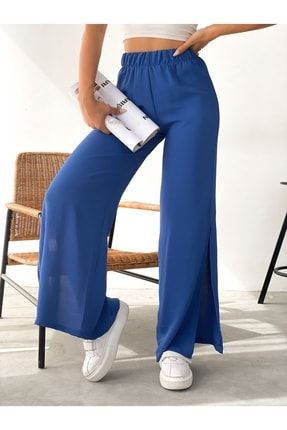 Kadın Giyim Yan Yırtmaç Detay Tiril Bol Pantolon 2022VTLBOLY