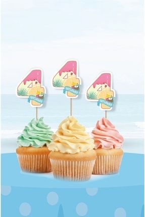 Summer Yaz Temalı 4 Yaşında Cupcake Süsü '10lu SumYaz4YaşCupSü10