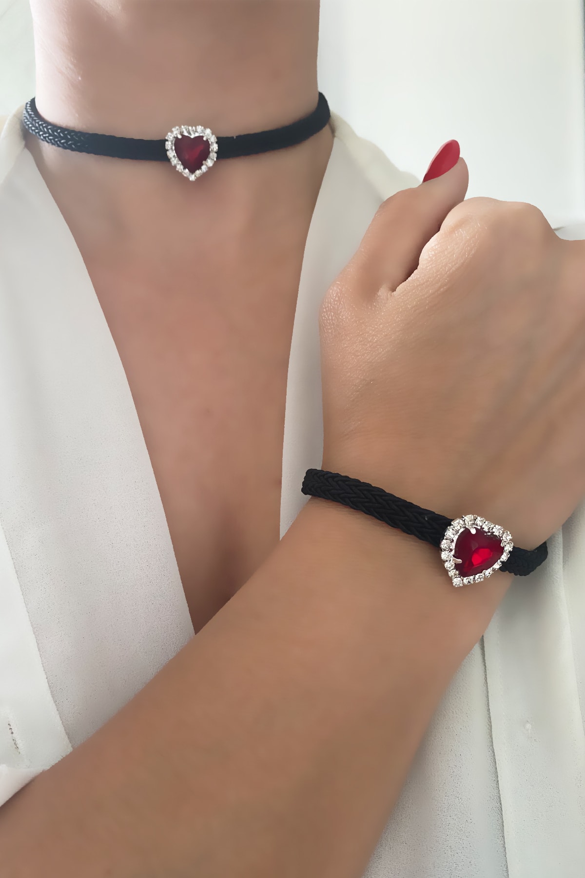 Kalp Kristal Kolye Bileklik Set