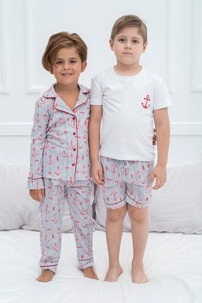 4 Lü Kırmızı Biyeli Çapa Desen Pijama Takımı S26894