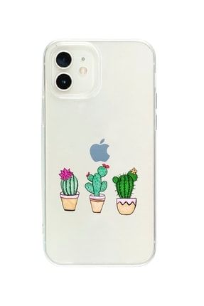 Iphone 12 Mini Uyumlu Kaktüsler Desenli Premium Şeffaf Silikon Kılıf apple 12 mini dsn