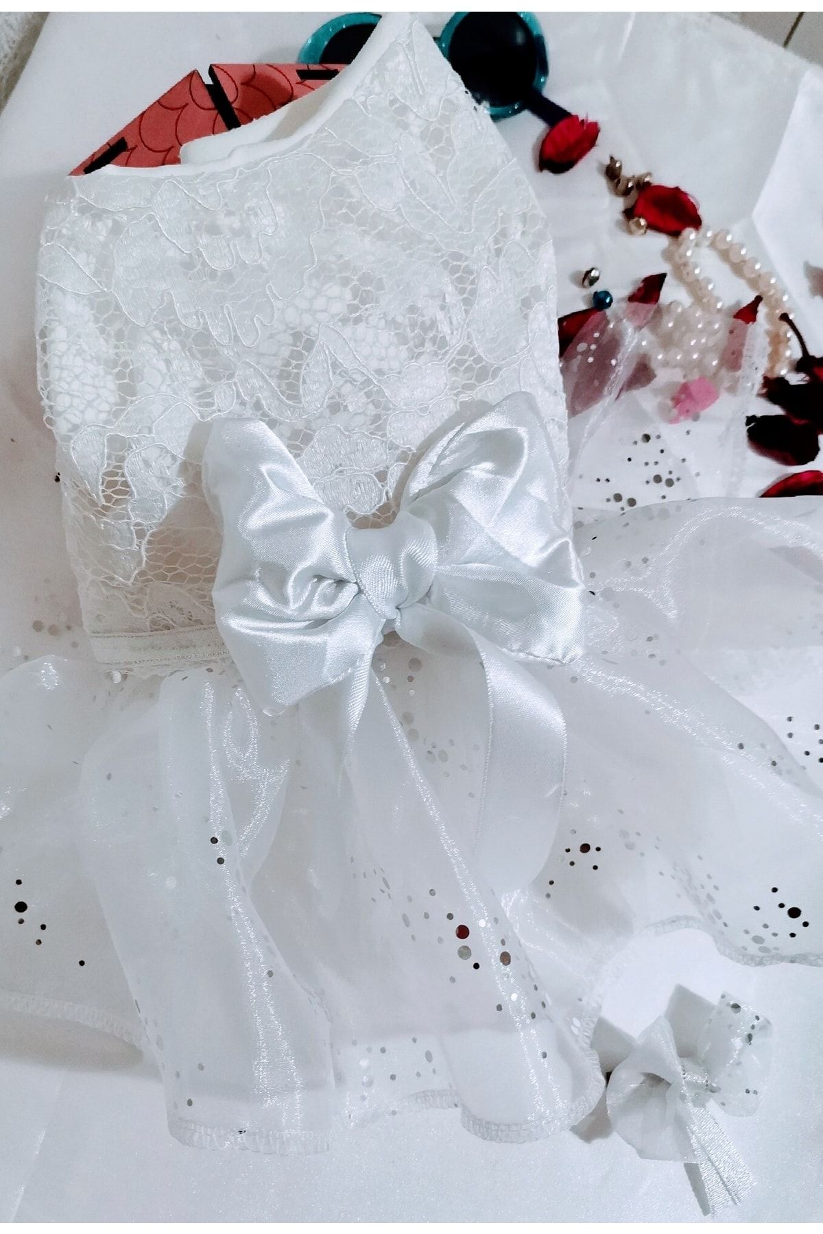 atelyu-Cat Dog Clothes Bridesmaid Dresses White Dress with Lace 2