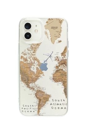 Iphone 12 Mini Uyumlu Dünya Harita Desenli Premium Şeffaf Silikon Telefon Kılıfı apple 12 mini dsn 1