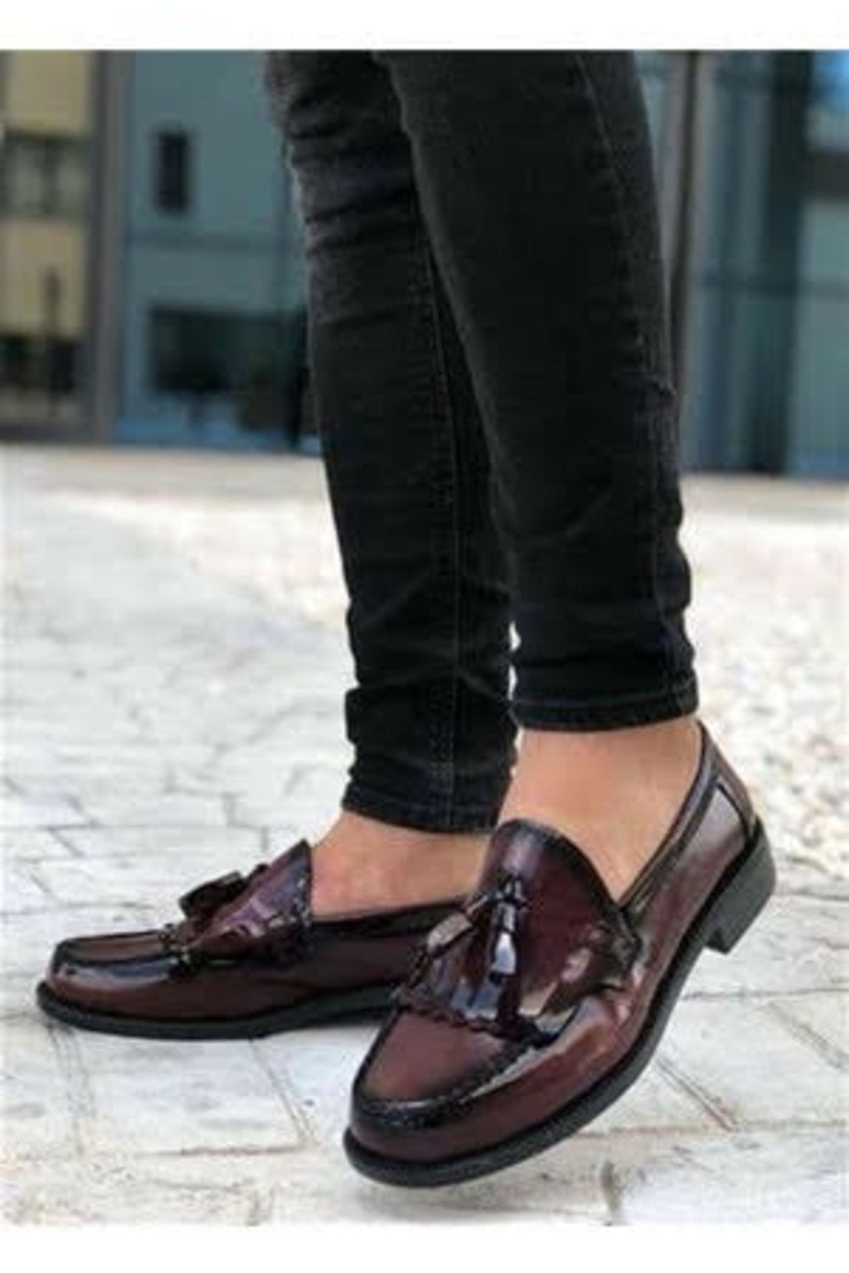 corcik à glands bourgogne cuir verni classique hommes femmes chaussures unisexe