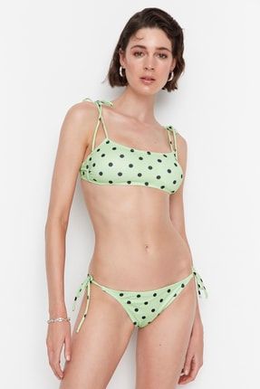 Yeşil Puantiyeli Bağlama Detaylı Bikini Altı TBESS21BA0253