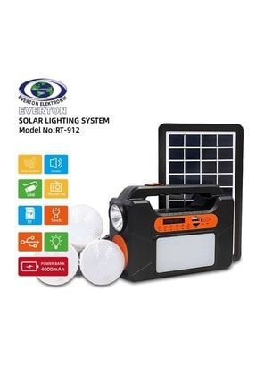 Güneş Enerjili - 9v3w Solar Panelli 4000mah Bataryalı 3 Lambalı Bluetooth Fm Tf rt 912
