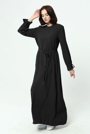 Kolu Bağcıklı Elbise Siyah 4063