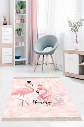 Pembe Flamingo Dijital Baskı Yıkanabilir Kaymaz Taban Modern Salon Halısı Ve Yollu BFOMIX16