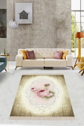 Çiçek Gül Desenli Çiçekli Çerçeve Dijital Baskı Yıkanabilir Kaymaz Taban Salon Halısı Ve Yolluk BFOFLW2