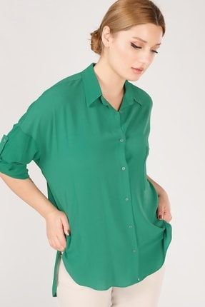 Kadın Tek Cep Oversize Gömlek Yeşil BRR.BG-9000