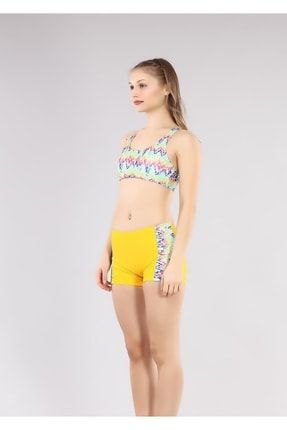 Ruko 2265-4 Kız Çocuk Baskılı Sarı Şortlu Yüzücü Bikini 2265-ch