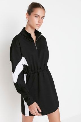 Siyah Renk Bloklu A-line Örme Elbise TWOAW23EL00170