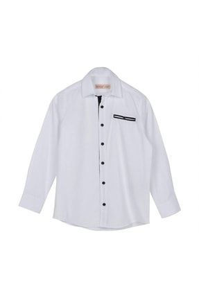 Beyaz Renkli Uzun Kol Önden Düğmeli Cepli Klasik Erkek Çocuk Gömlek|gc 316359 20K010004441-001