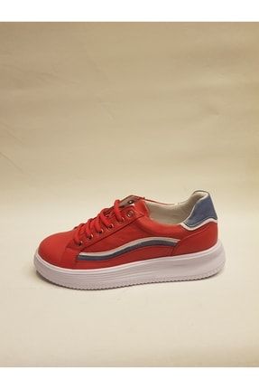 2213204y Hakiki Deri Kırmızı Ortapedik Taban Spor Ayakkabı Sneaker