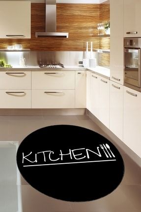 Kitchen Yazılı Siyah Dijital Baskı Yıkanabilir Kaymaz Taban Modern Mutfak Halısı AYDYUMD3