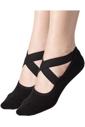 Silikonlu Kaydırmaz Yoga Pilates Çorabı Kadın Babet Çorap 3 Adet Siyah Çorap TMPMYG0001