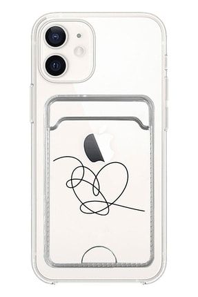 Iphone 11 Uyumlu Kılıf Şeffaf Kartlıklı Kalp Desenli Silikon Kapak Kılıf HC-ŞeffafKartlıkBaskı-ip11