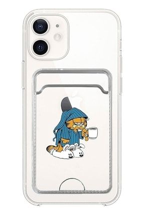 Iphone 11 Uyumlu Kılıf Şeffaf Kartlıklı Garfield Desenli Silikon Kapak Kılıf HC-ŞeffafKartlıkBaskı-ip11