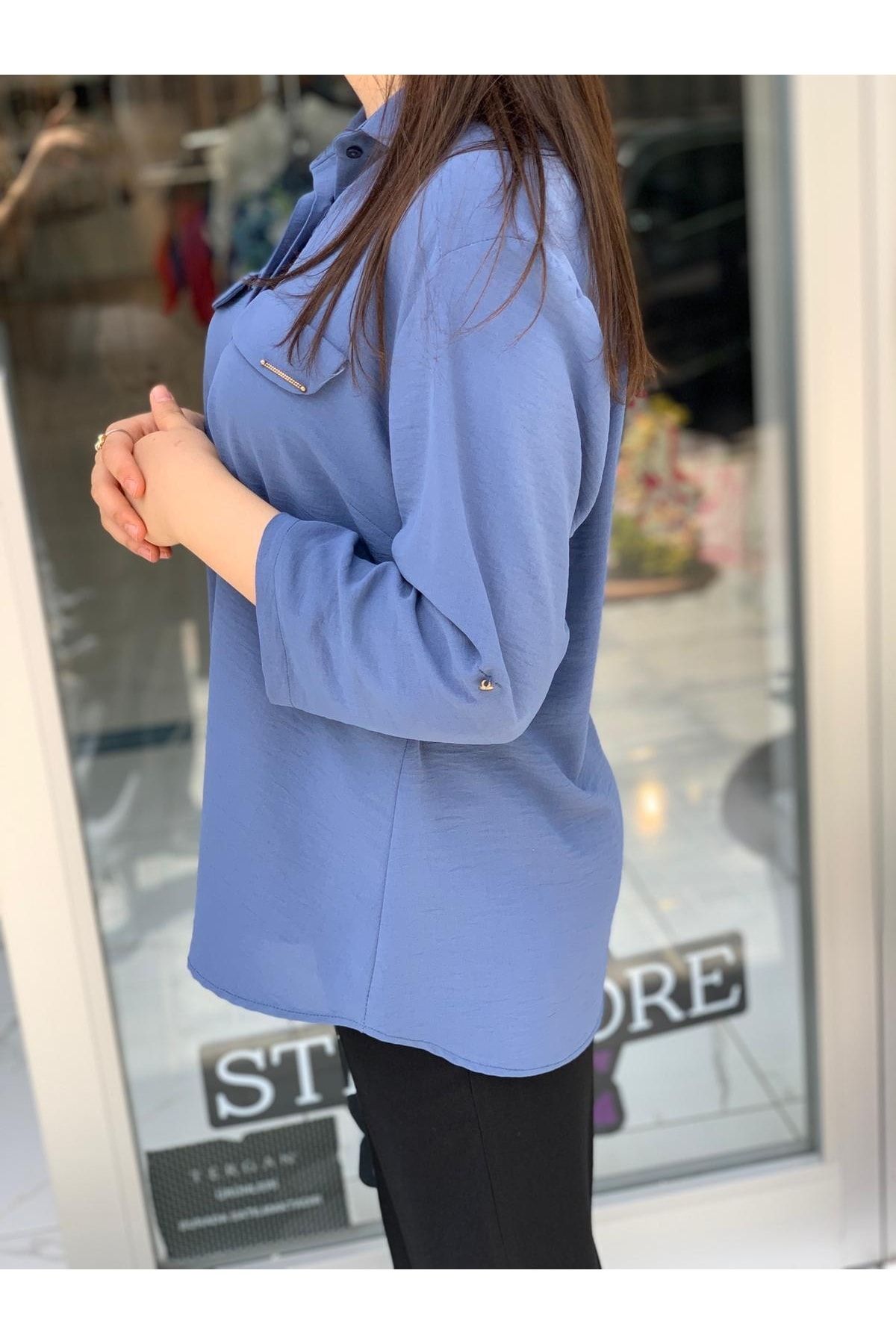 Ayhan Double Pocket Hidden Button Shirt Collar Blouse Trendyol