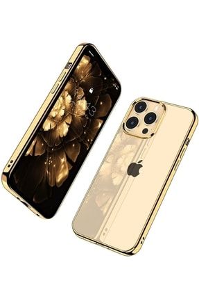 Apple Iphone 13 Pro Max Uyumlu Kılıf Kamera Çıkıntılı Koruma Kenar Parlak Gold Lazer Kesim Silikon SKU: 203998
