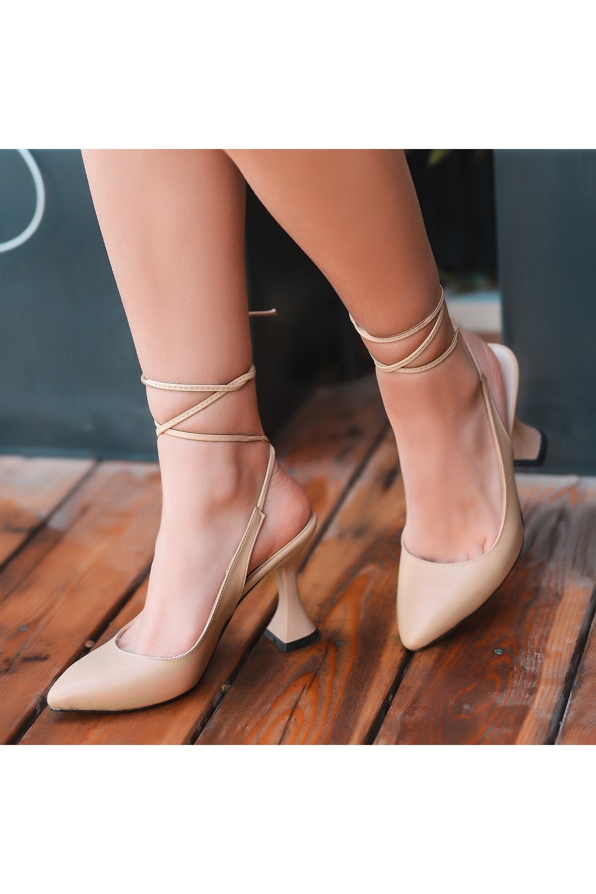 Wonna Krem Cilt Topuklu Ayakkabı