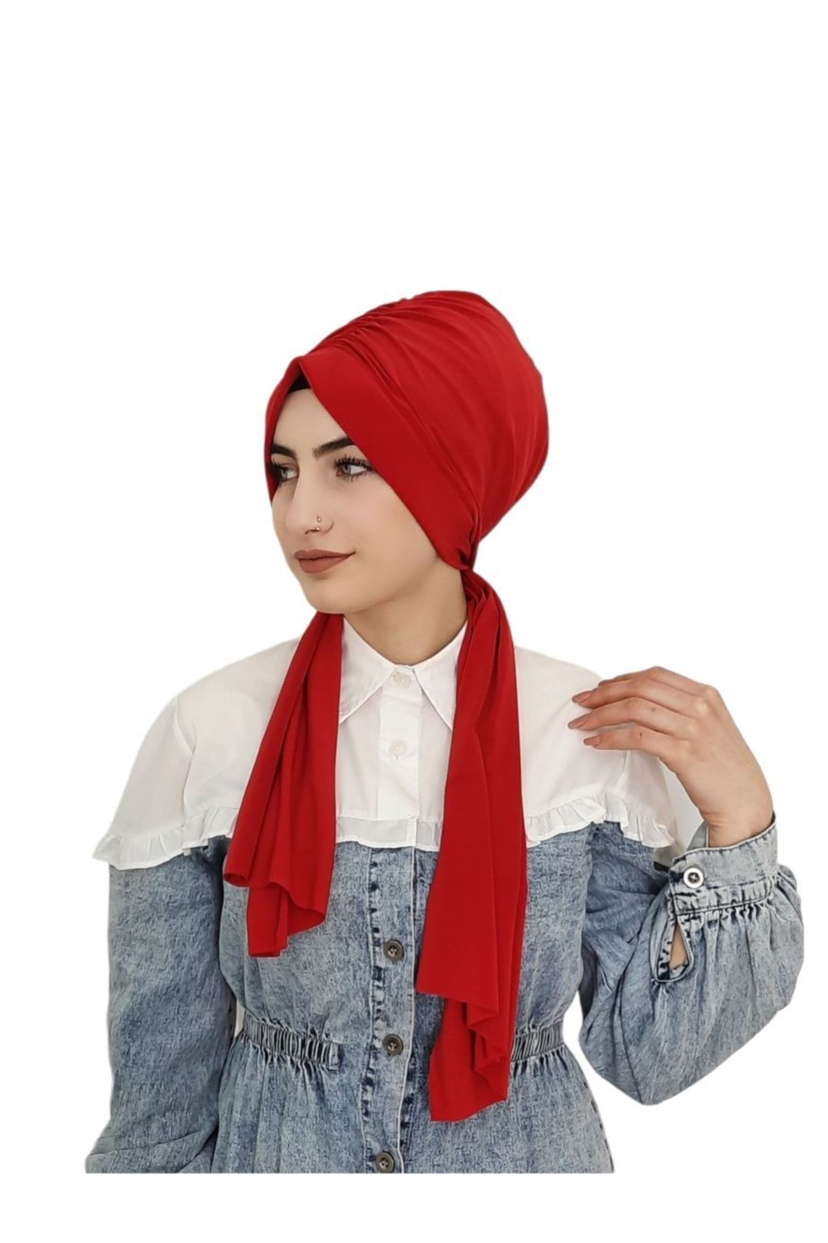erasra class-Design Ready Drawstring Bonnet Shawl Red 3