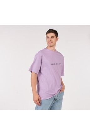 Unisex (erkek -kadın) Oversize ( Bol-salaş ) T-shirt Renk Lila Never Give Up 27112018NVRGVE