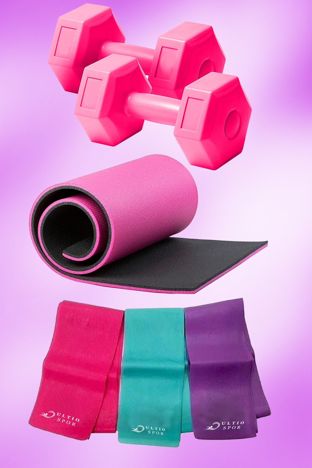 Pilates Set 10 Mm Pilates Mat 2 Dumbbells 3-Piece Pilates Band Set with Special Price