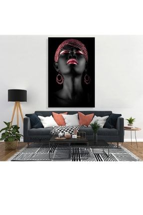 Kanvas Tablo Afrikalı Kadın Kırmızı Dekoratif Moda Duvar Dekorasyon Tablo kırmızıkrk
