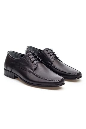 Siyah Hakiki Deri Bağcıklı Klasik Erkek Ayakkabı A20EYMYM0012