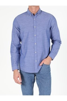 Regular Fit Shirt Neck Erkek Mavi Uzun Kol Gömlek CL1042513