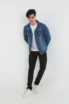 Slim Fit Jeans Erkek Düğmeli Açık Mavi Kot Ceket Kot Ceket açık mavi erkek kot ceket