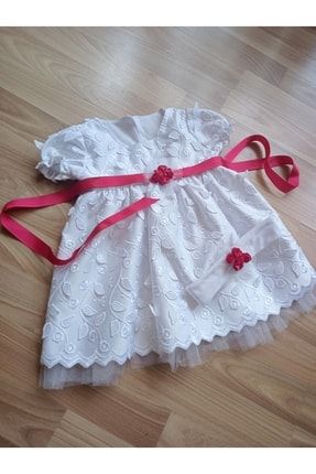 Kız Çocuk Beyaz Kuşaklı Gupurlu Elbise Dpng1