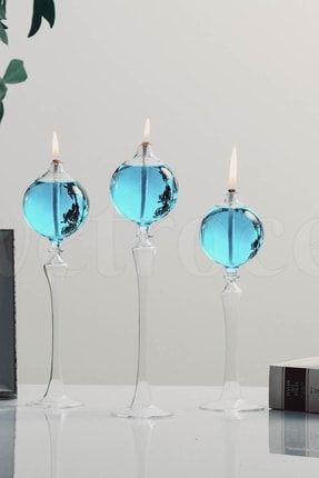 Ayaklı Küre Cam Kandil 3 ' Lü Set Kandil Yağı Buz Mavisi TYC00469852051