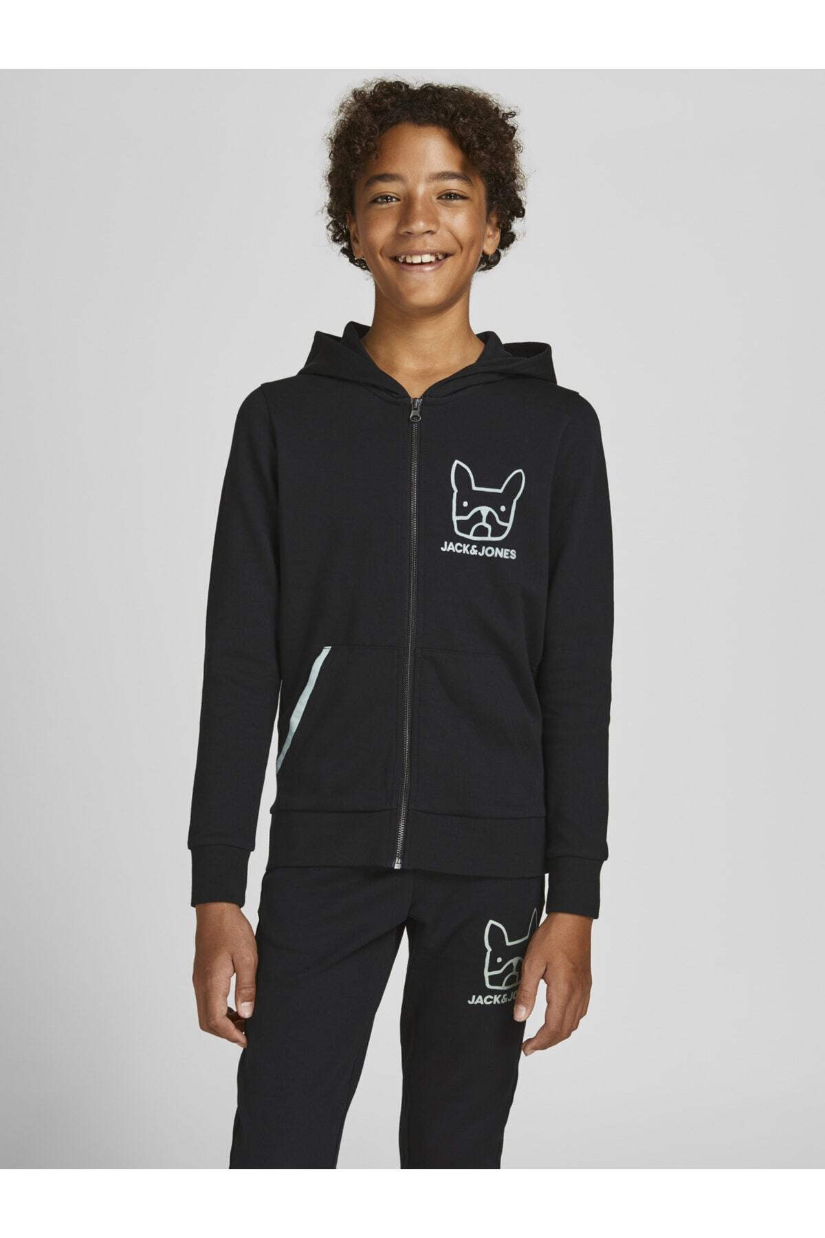 سویشرت زیپ‌دار کلاه‌دار با چاپ لوگو جک اند جونز سویشرت Jack & Jones