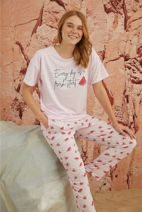Karpuz Desenli Pamuklu Kadın Pijama Takımı NZ90250-36