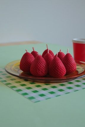 Strawberry Candle Çilek Şeklinde Ve Çilek Kokulu El Yapımı Doğal Vegan Dekoratif Minik Mum (2'li) strwb3rry