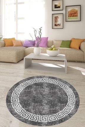 Geometrik Çerçeveli Dijital Baskı Yıkanabilir Kaymaz Taban Klasik Düz Salon Halısı Ve Yolluk(gri) BFOYUV8