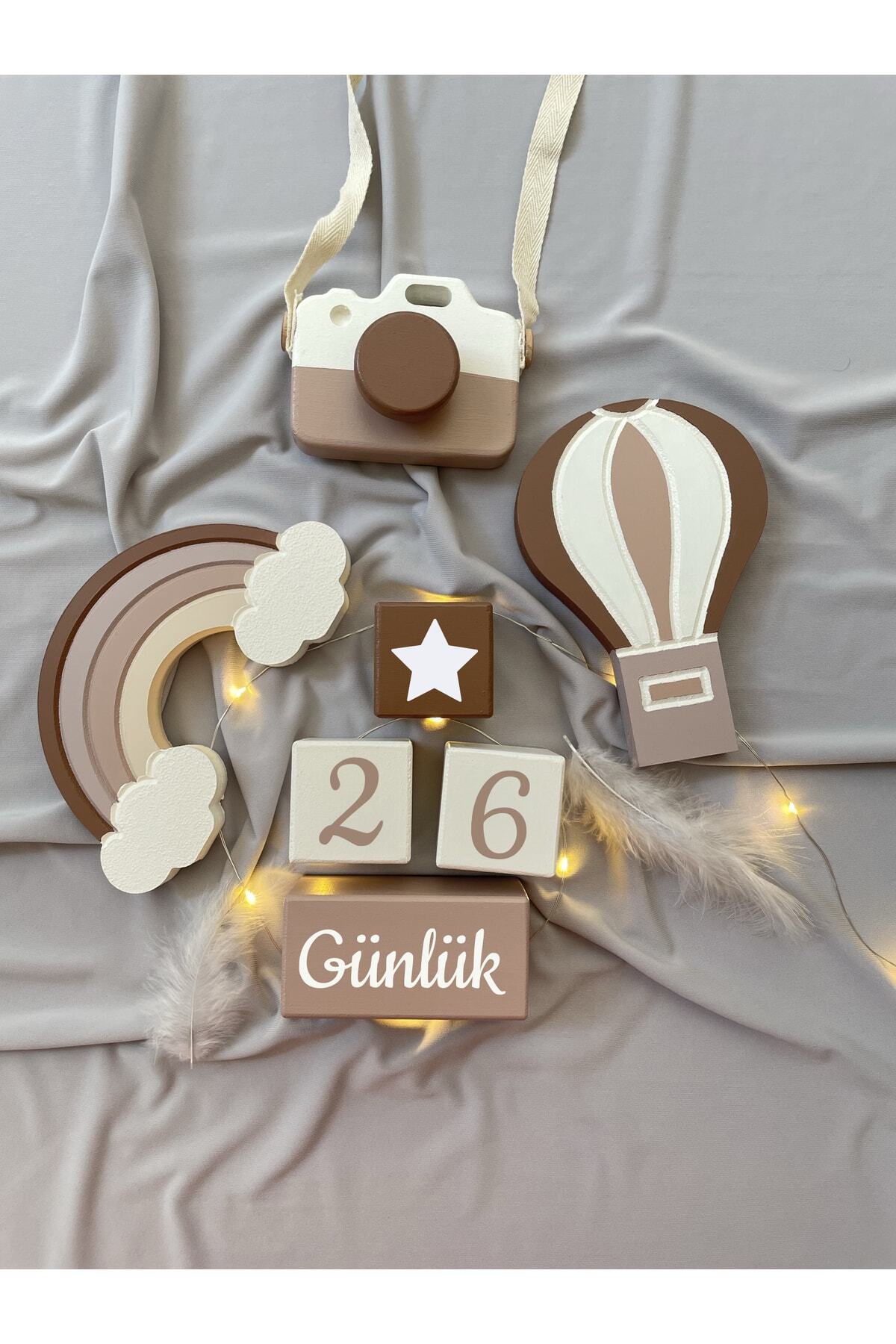 BİANNE ATÖLYESİ Mokka Üç Objeli Bebek Anı Küp Seti Fotoğraf Çekim Ve Dekor Için Türkçe