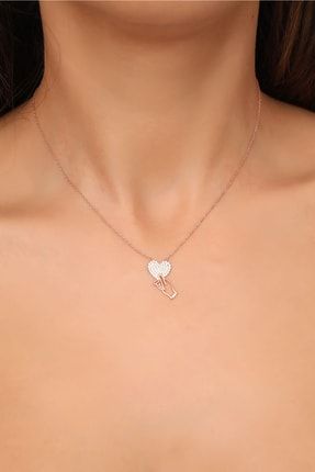 Kadın Rose Kaplama Beyaz Zirkon Taşlı Tutulmuş Kalp Gümüş Kolye TTS-Kl-16