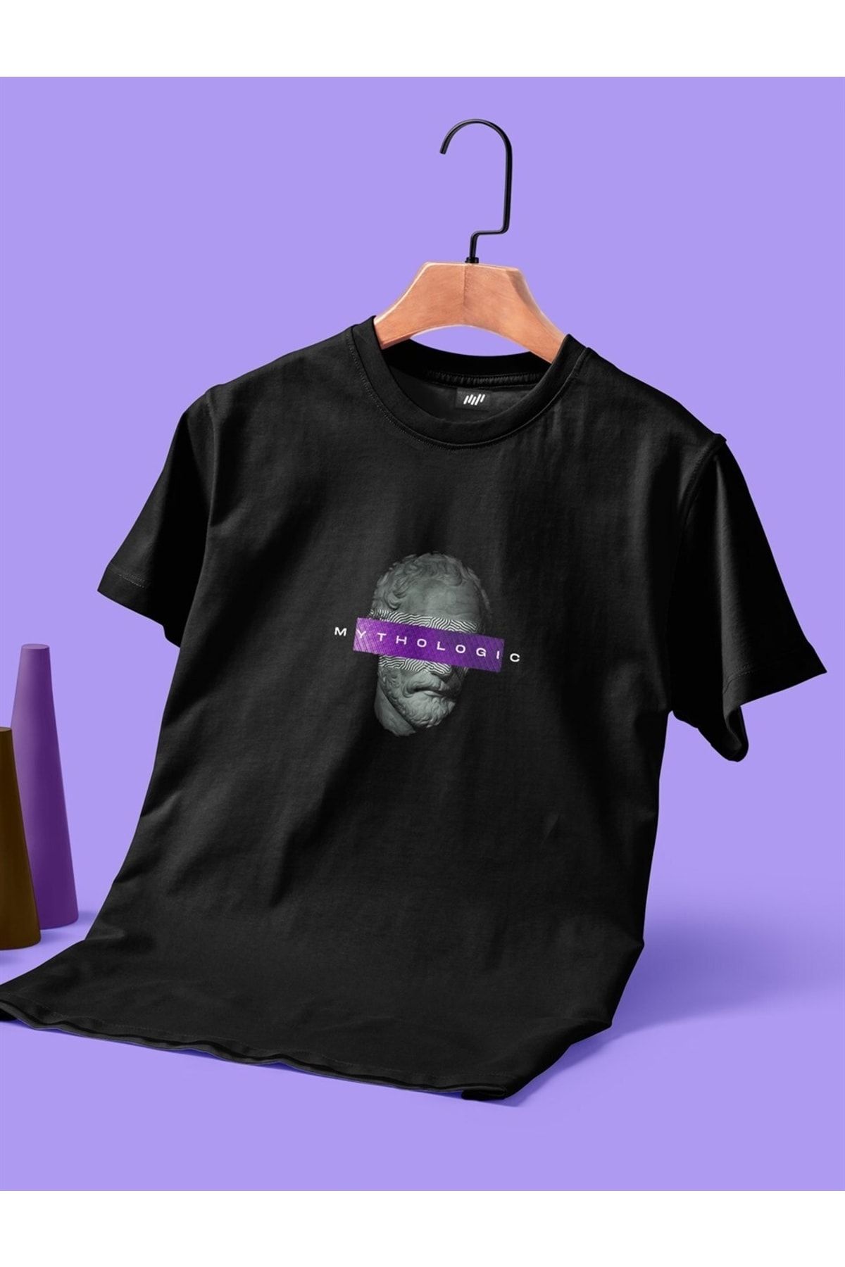 Mythologic Baskılı Unisex Siyah T-shirt
