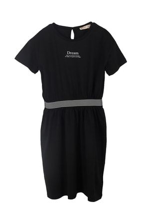 Siyah Renkli Baskılı Belden Lastikli Genç Kız Örme Elbise |ek 319024 22Y010000023