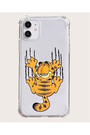 Iphone 11 Uyumlu Kılıf Garfield Desenli Köşeli Airbag Nitro Şeffaf Silikon Kılıf Kapak BA-Köşeli-Baskı-ip11