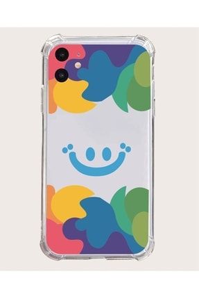 Iphone 11 Uyumlu Kılıf Smile Desenli Köşeli Airbag Nitro Şeffaf Silikon Kılıf Kapak BA-Köşeli-Baskı-ip11