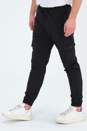 Erkek Jogger Yandan Cepli Siyah Renk Kargo Lastikli Pantolon A211000