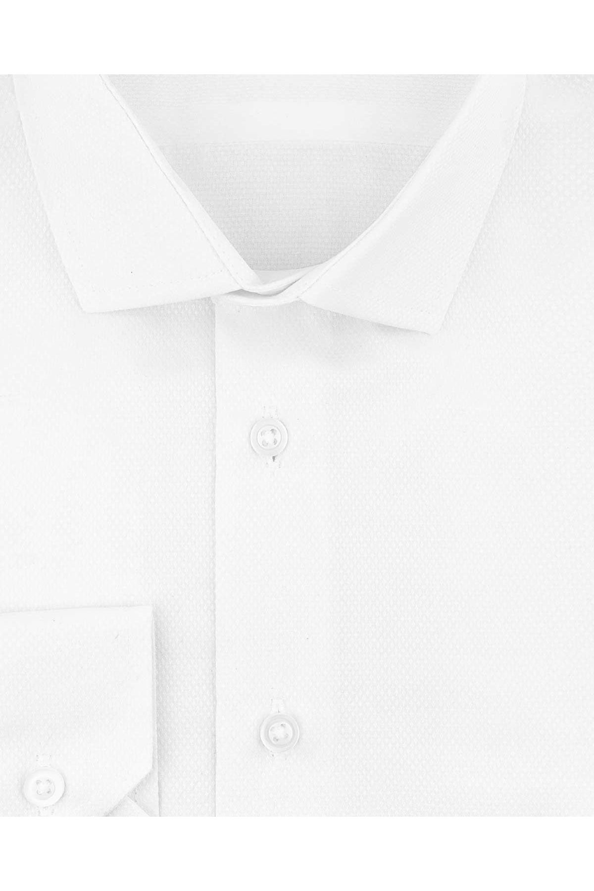 SÜVARİ-Cămașă albă pentru bărbați, slim fit, cu model Dobby 6