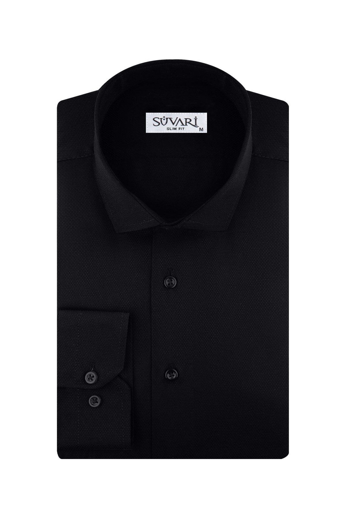 SÜVARİ-Cămașă albă pentru bărbați, slim fit, cu model Dobby 7