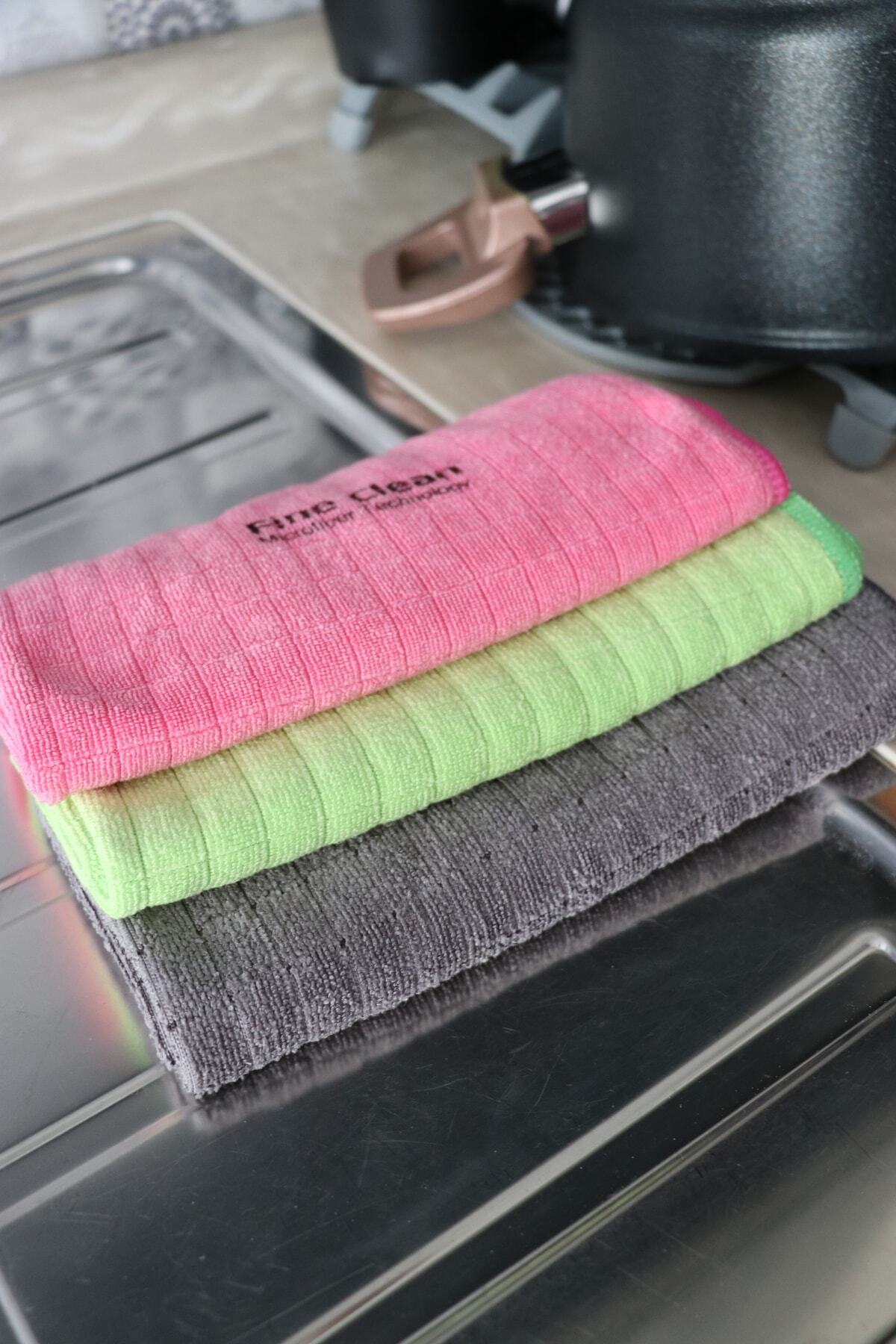 fine class-Fine Clean (3 Pieces) Microfiber Checked Dust and Kitchen Cloth 40*40 2