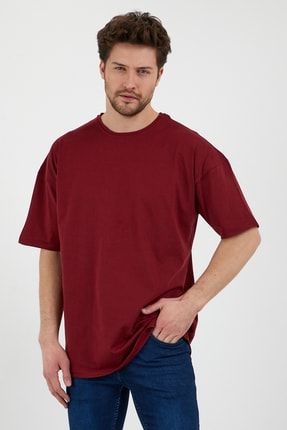 Unisex Bordo Oversize Bol Kesim Tshirt Relax Fıt EB-OVRSZ-3746